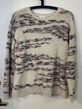 Pure Jill Women’s Cream Marled Crewneck Sweater with Blush & Charcoal Accents